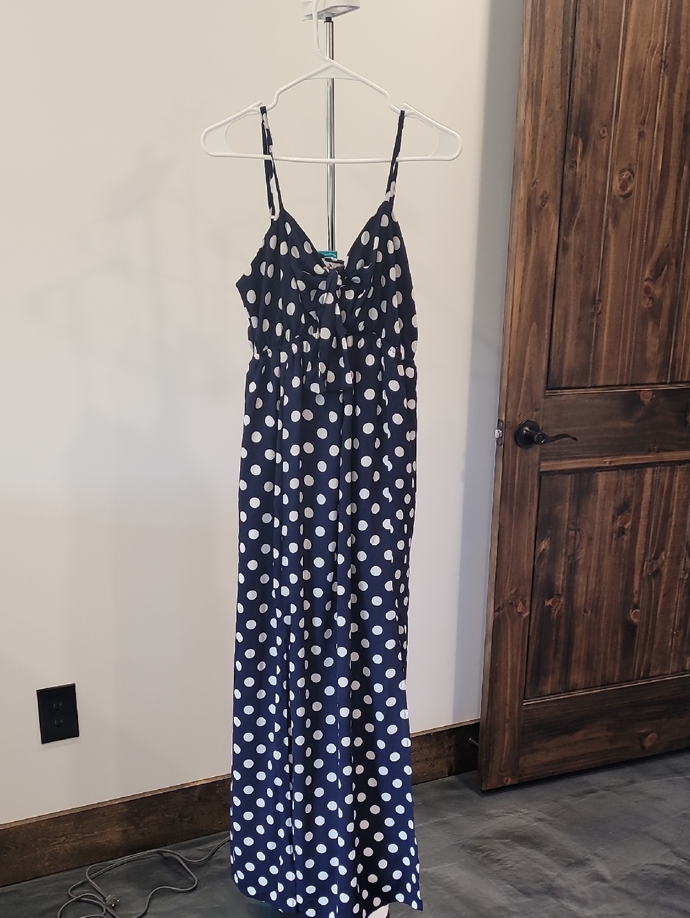 Navy Blue Polka Dot Maxi Dress